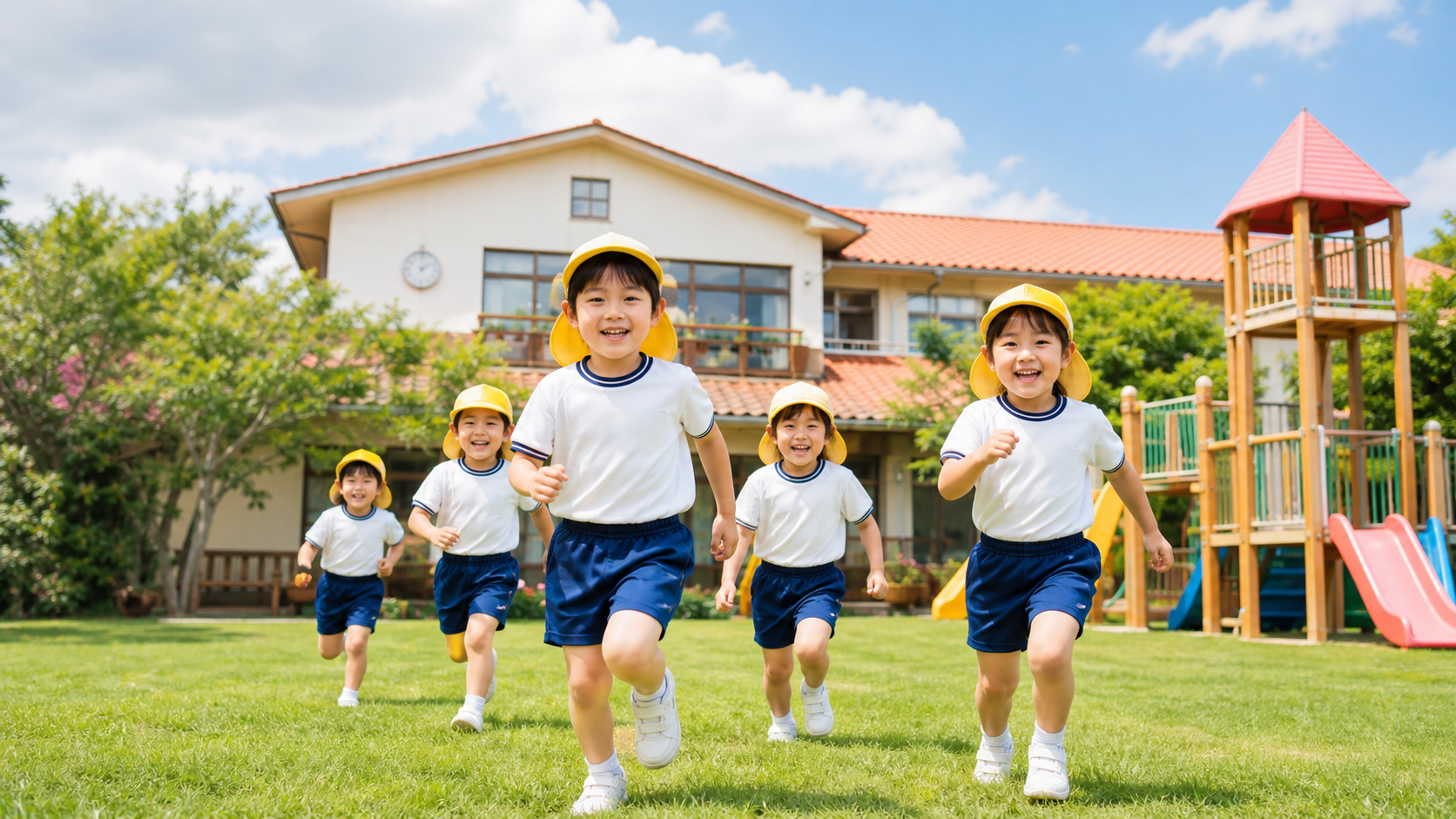 運動会で走る子どもたち