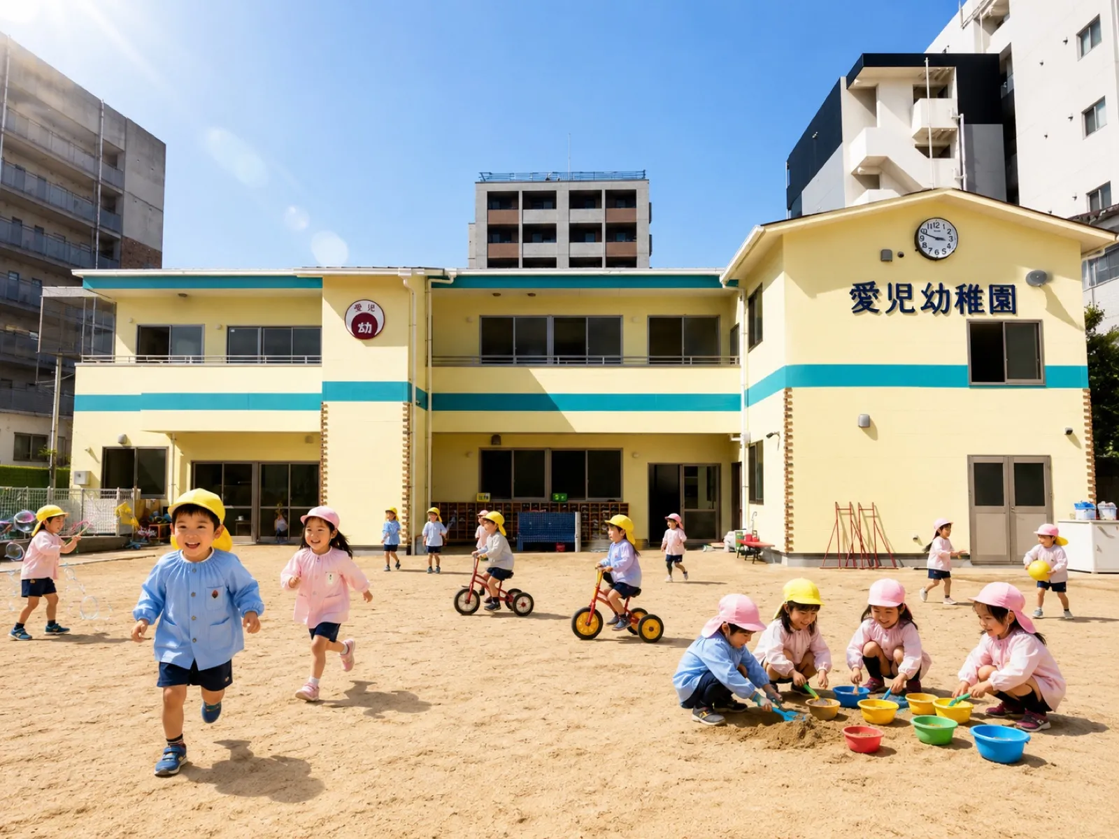 園庭で遊ぶ子どもたちのようす